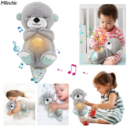 Interactive Plush Toy with Light and Music - Grey Otter