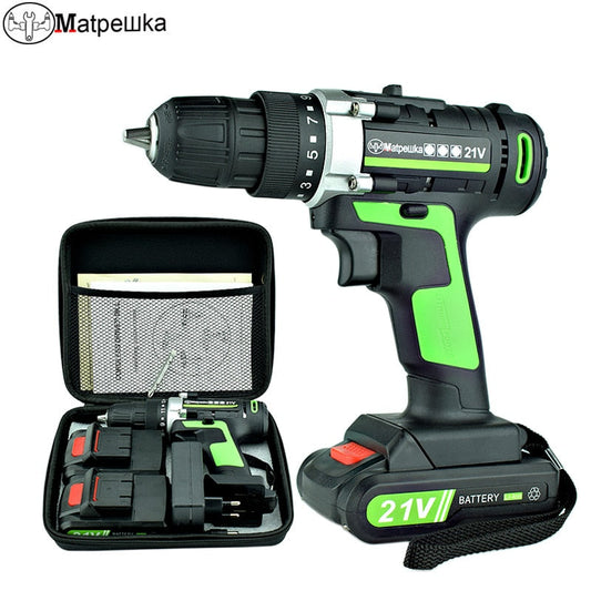 High Quality 21V Power Tools Home Cordless Electric Screwdriver Multi-Function Rechargeable Mini Electric Drill 2 Batteries+Gift