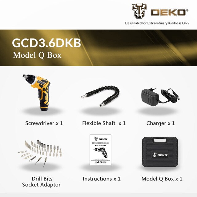 DEKO GCD3.6DKB Electric Screwdriver Cordless 4V Household Rechargeable Screwdriver with Twistable Handle & 45 Piece Accessories