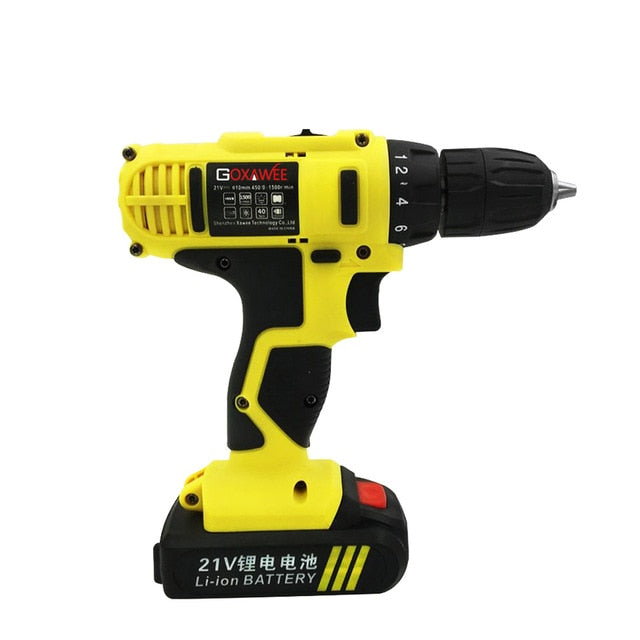 GOXAWEE 21V/12V/16.8V Electric Screwdriver Cordless With 2 Lithium Batteries Rechargeable Mini Drill 2-Speed Wireless Power Tool