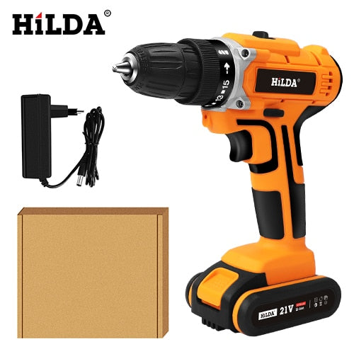 HILDA 21V Electric Drill With Rechargeable Lithium Battery Electric Screwdriver Cordless Screwdriver Two-speed Power Tools