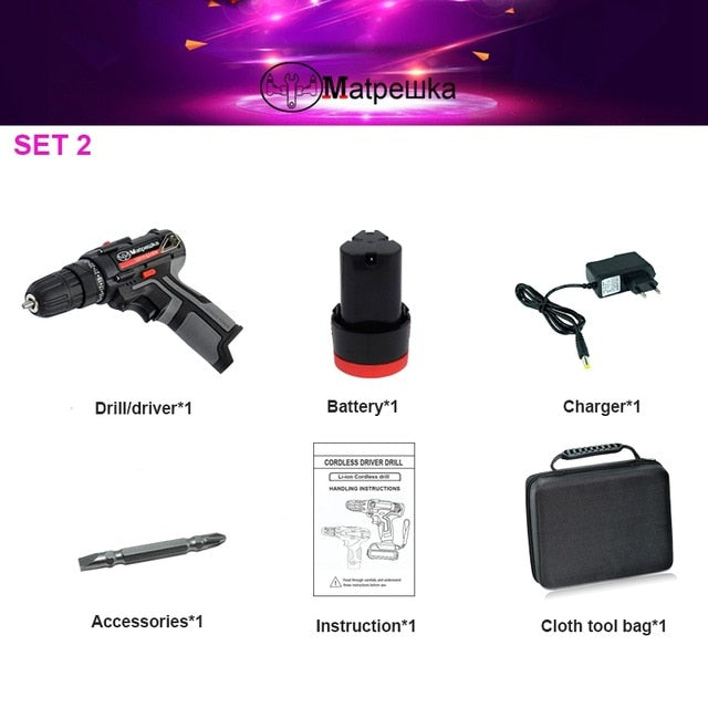 12V Cordless Electric Drill mini Electric Screwdriver Rechargeable Lithium Battery Electric Screw Driver Power Tools
