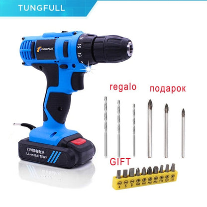 Tungfull Cordless Rechargeable Screwdriver Li ion Torque Drill Mini Electric Screwdriver Home Waterproof Power Tools Eu Plug 21V
